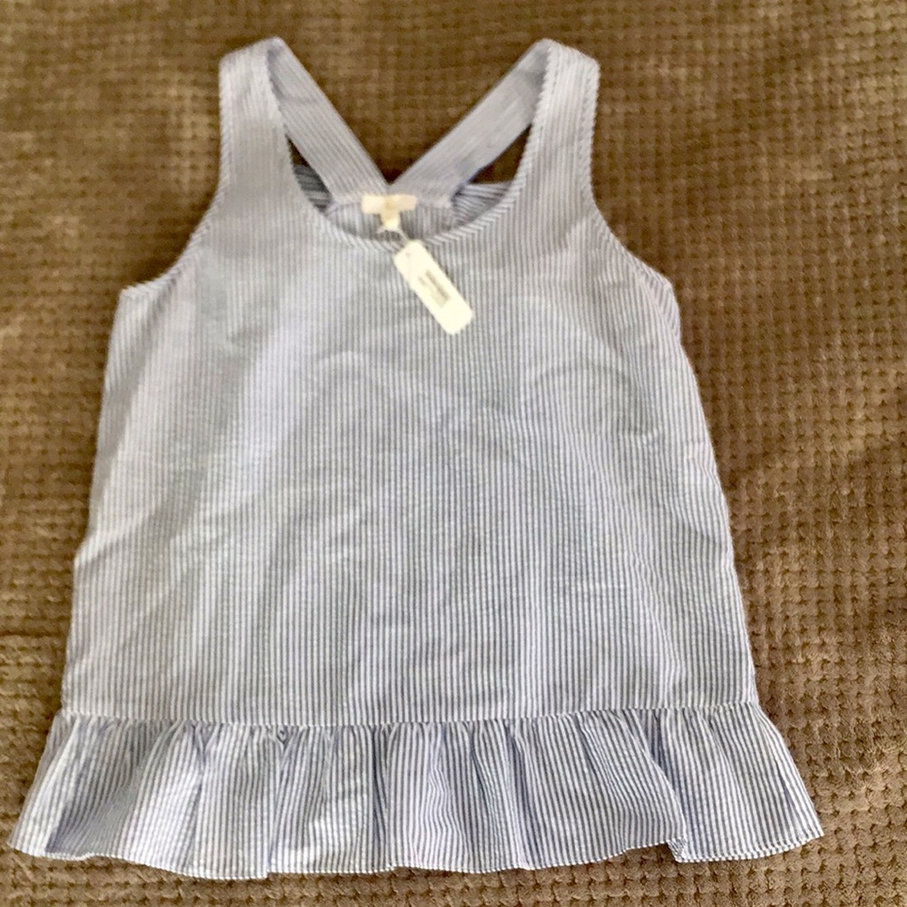 Charming Charlie Light Blue and White Striped Ruffle Tank Top